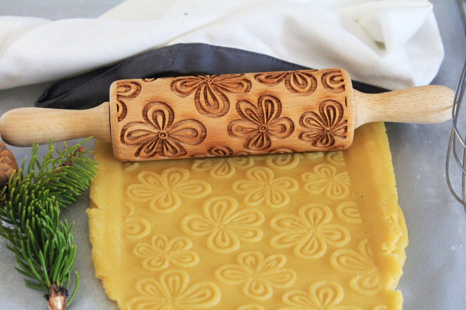 Mattarello Natalizio In Legno Con Motivi 3D - Per Biscotti E Pasta Fatta In Casa 41cm